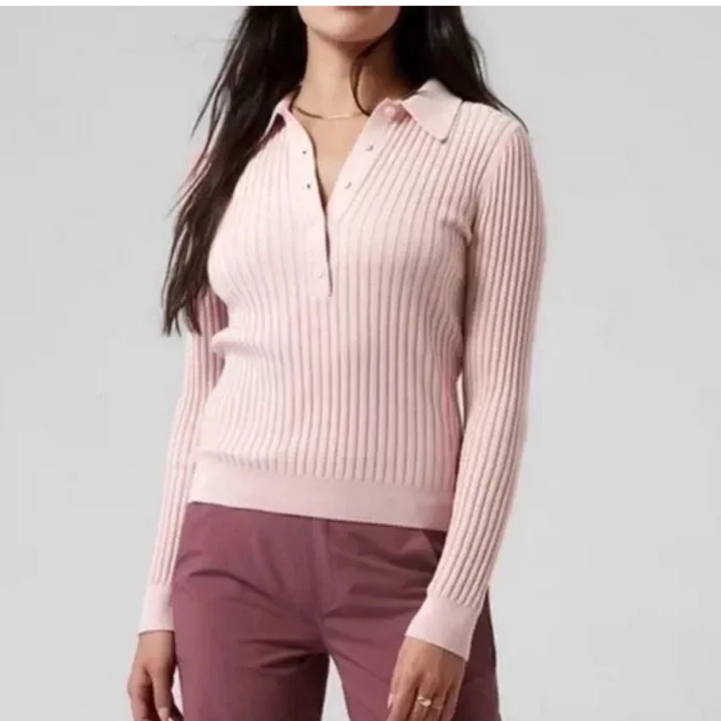 Athleta Sweet Bay Henley Sweater Ribbed Orchid Pink Plus Size 3x
